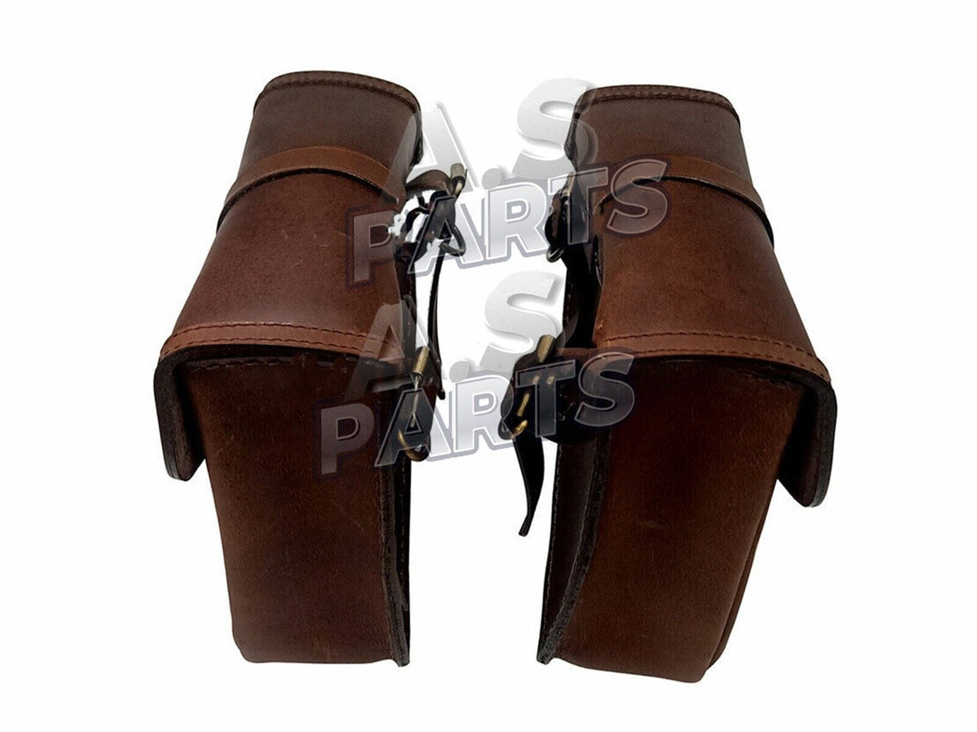 Leather Brown Pannier Bags Pair D3 Fits Royal Enfield Interceptor & GT 650