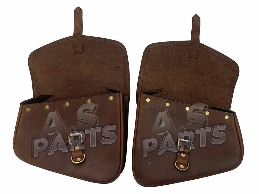 Leather Brown Pannier Bags Pair D3 Fits Royal Enfield Interceptor & GT 650