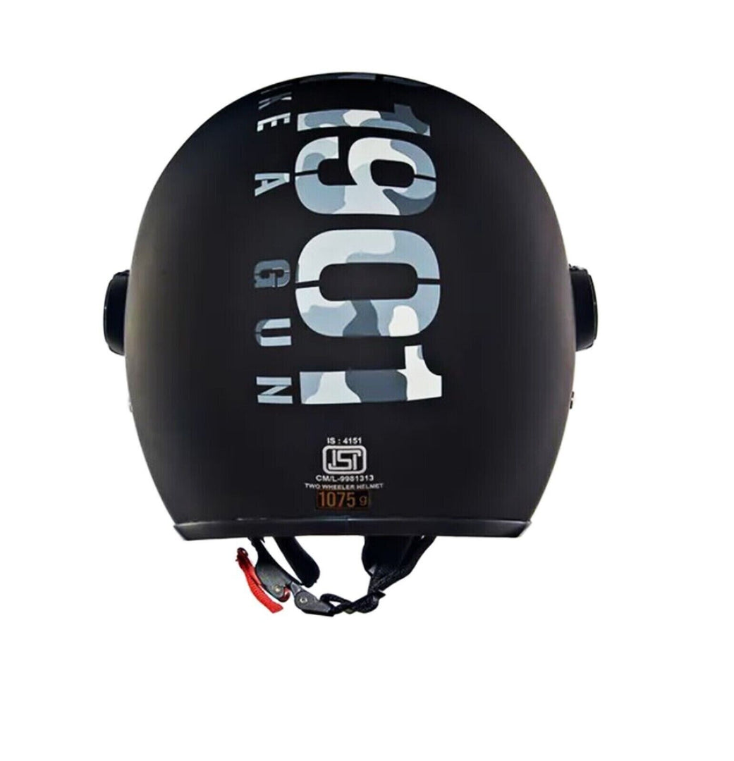 Fits Royal Enfield COOPTER CAMO PRINTED MLG OPEN FACE HELMET" - MATT BLACK XL