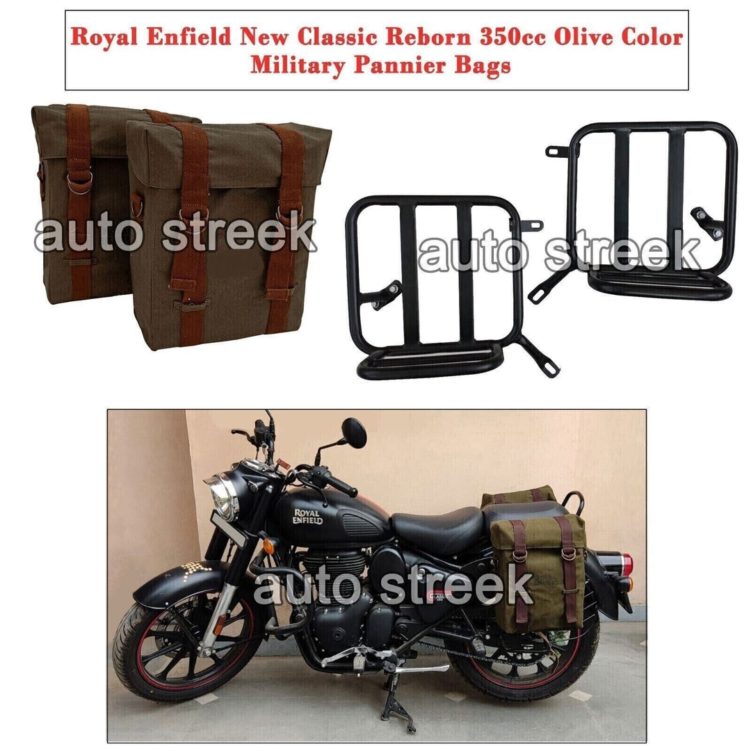 Military Pannier Bags With Fitting Fits Royal Enfield New Classic Reborn 350cc