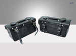 Load image into Gallery viewer, Black Leather Pannier Bags Pair &amp; Rails Fits Royal Enfield Twins Interceptor 650
