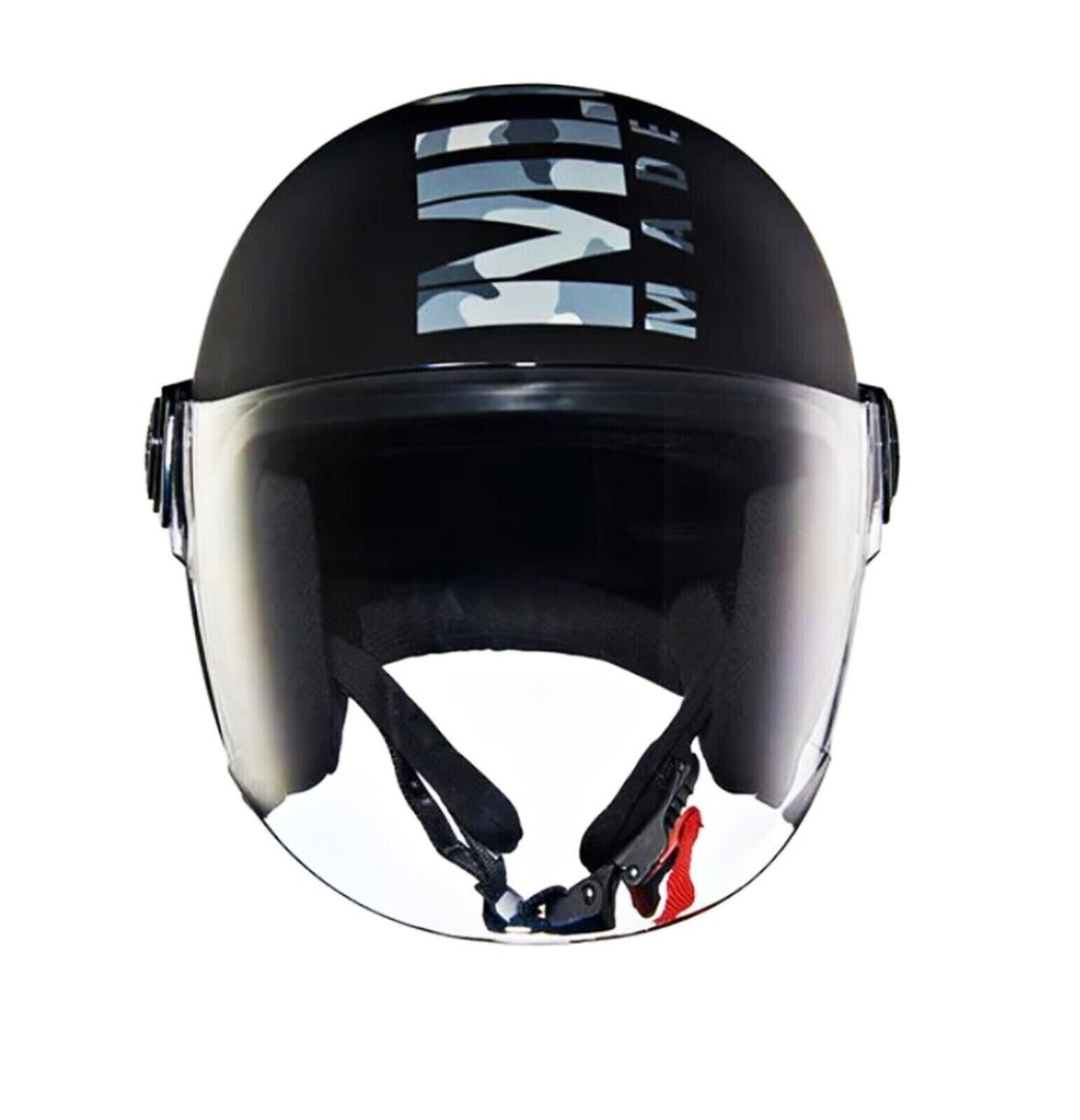 Fits Royal Enfield COOPTER CAMO PRINTED MLG OPEN FACE HELMET" - MATT BLACK XL